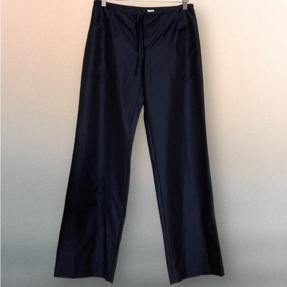 J.Crew Navy Blue Wool/Rayon Zip-up Closure With Drawstring Wide-Legged Pants